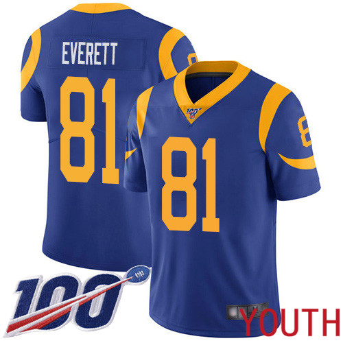 Los Angeles Rams Limited Royal Blue Youth Gerald Everett Alternate Jersey NFL Football 81 100th Season Vapor Untouchable